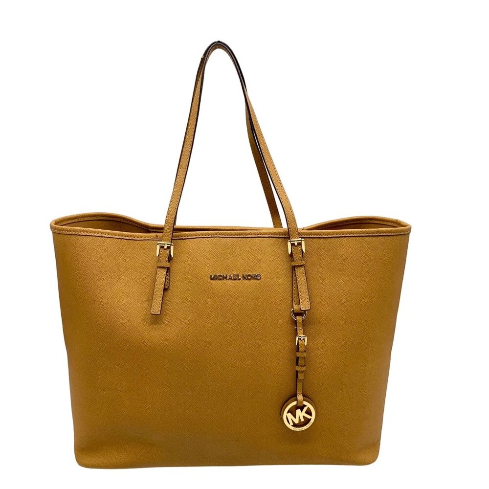 Michael Kors Jet Set Honey Crosshatch Leather Large Tote